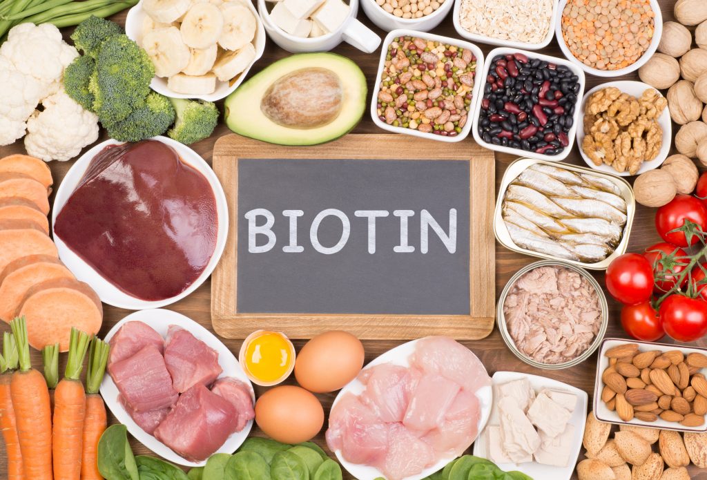 Biotin Can be found in several foods such as Liver, Eggs, Yeast, Salmon, Cheese, Avocado, Raspberries, Cauliflower and Whole Grain Bread