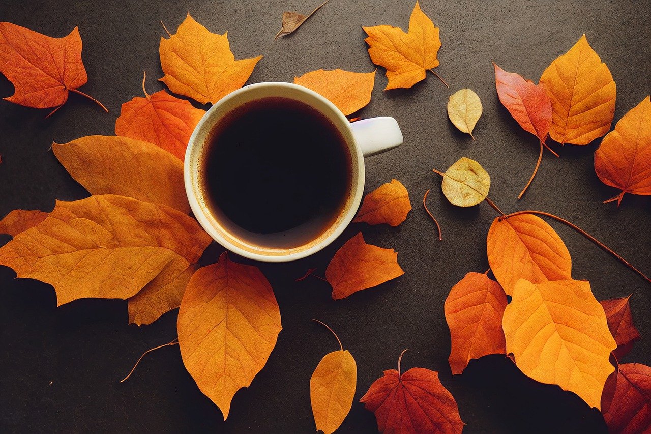 fall leaves with a cup of tea