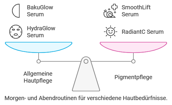 Morgen- und Abendroutinen für verschiedene Hautbedürfnisse.