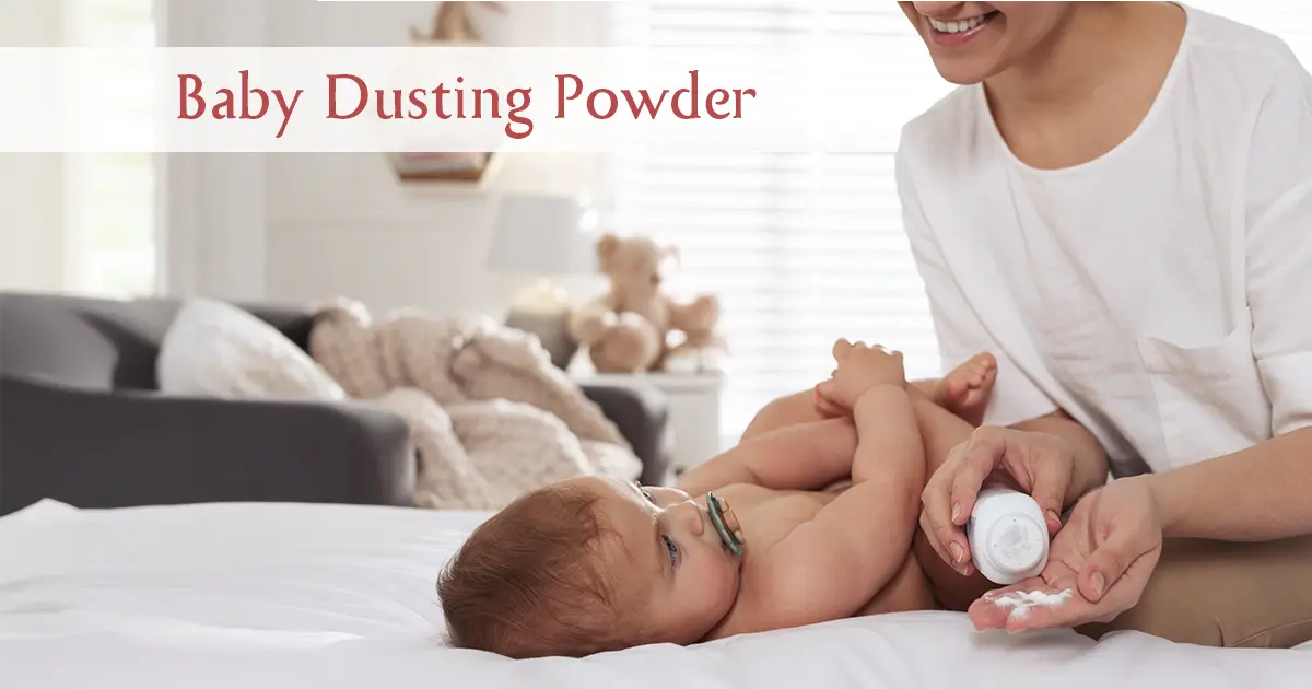 A mother using baby dusting powder for her baby