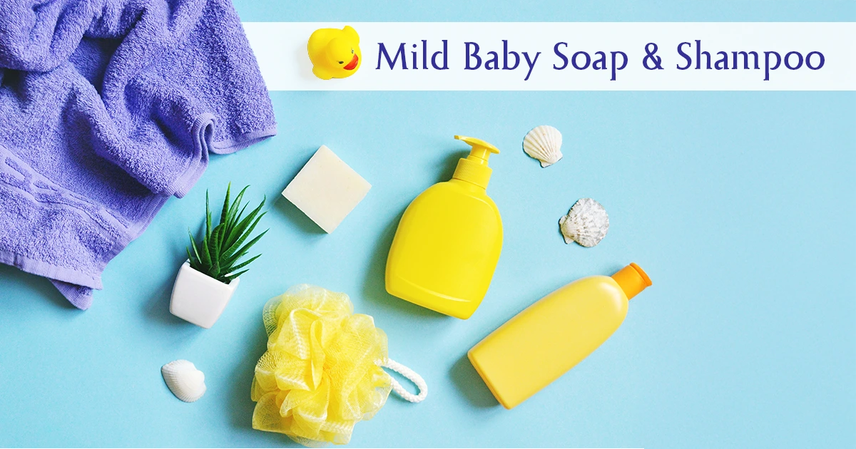 Baby bathing essentials Image showing baby soap and bath products