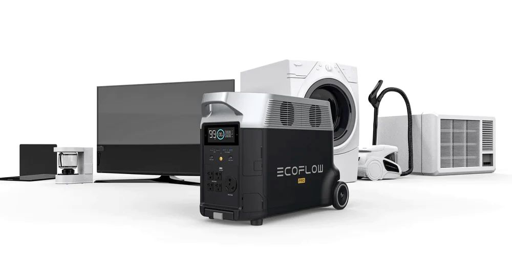 EcoFlow Delta Pro powers devices like washers, coffee makers, laptops, vacuums, AC window units, and more