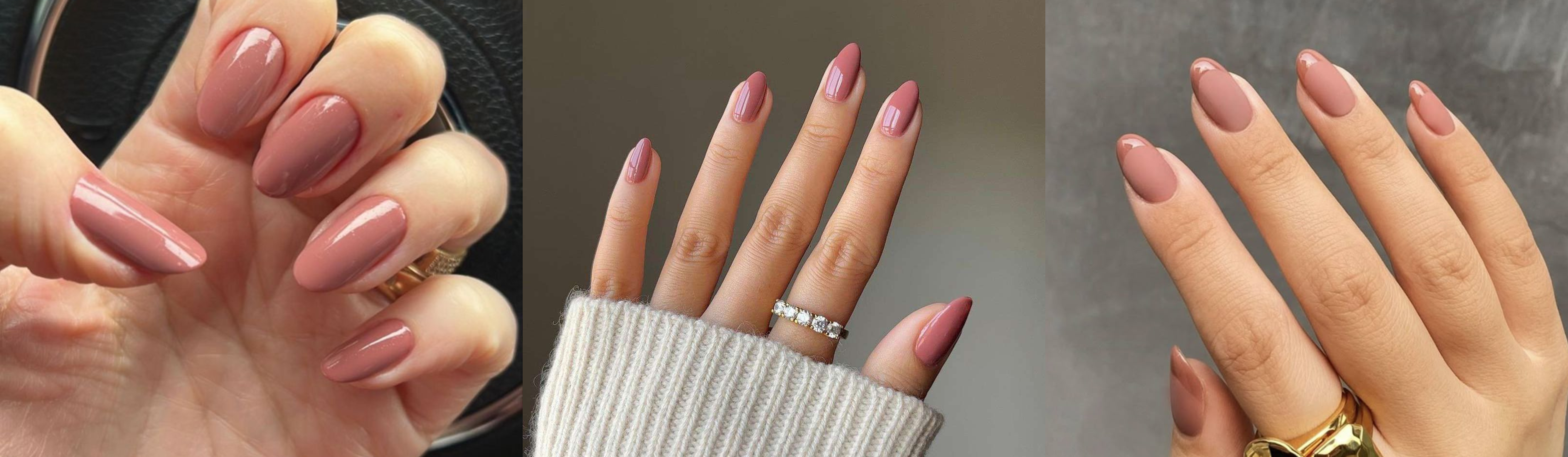 unhas rosa com tons terrosos e cremosos