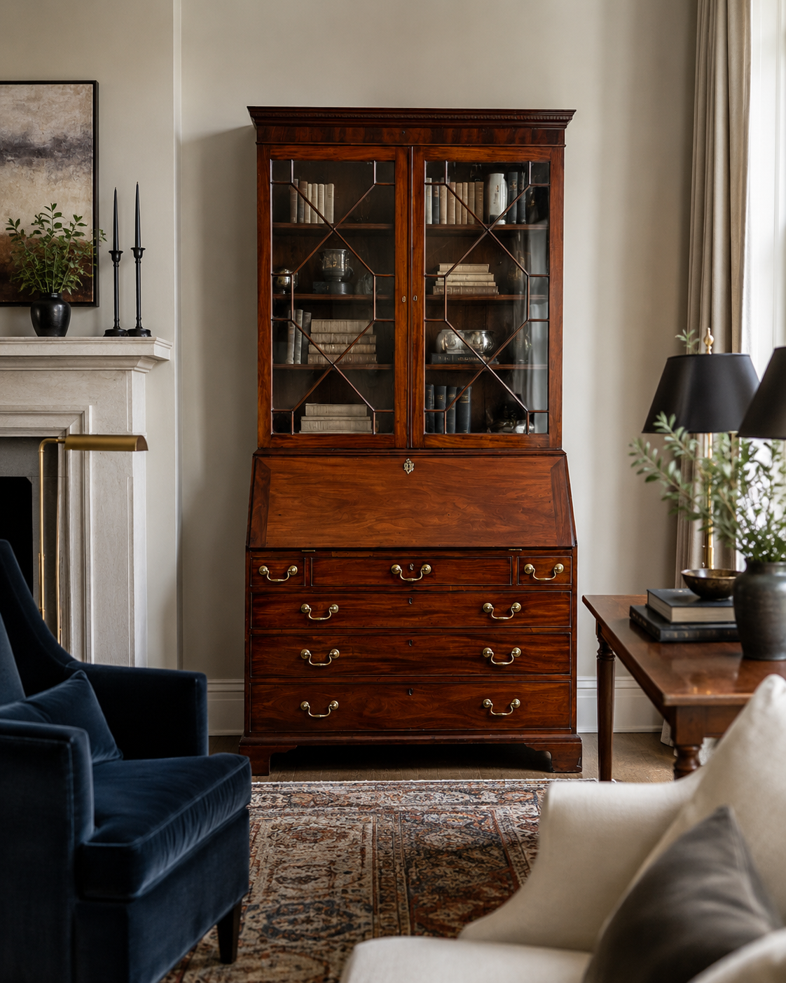 Antique George III Secretary with Bookcase c. Late 18th Century in Situ