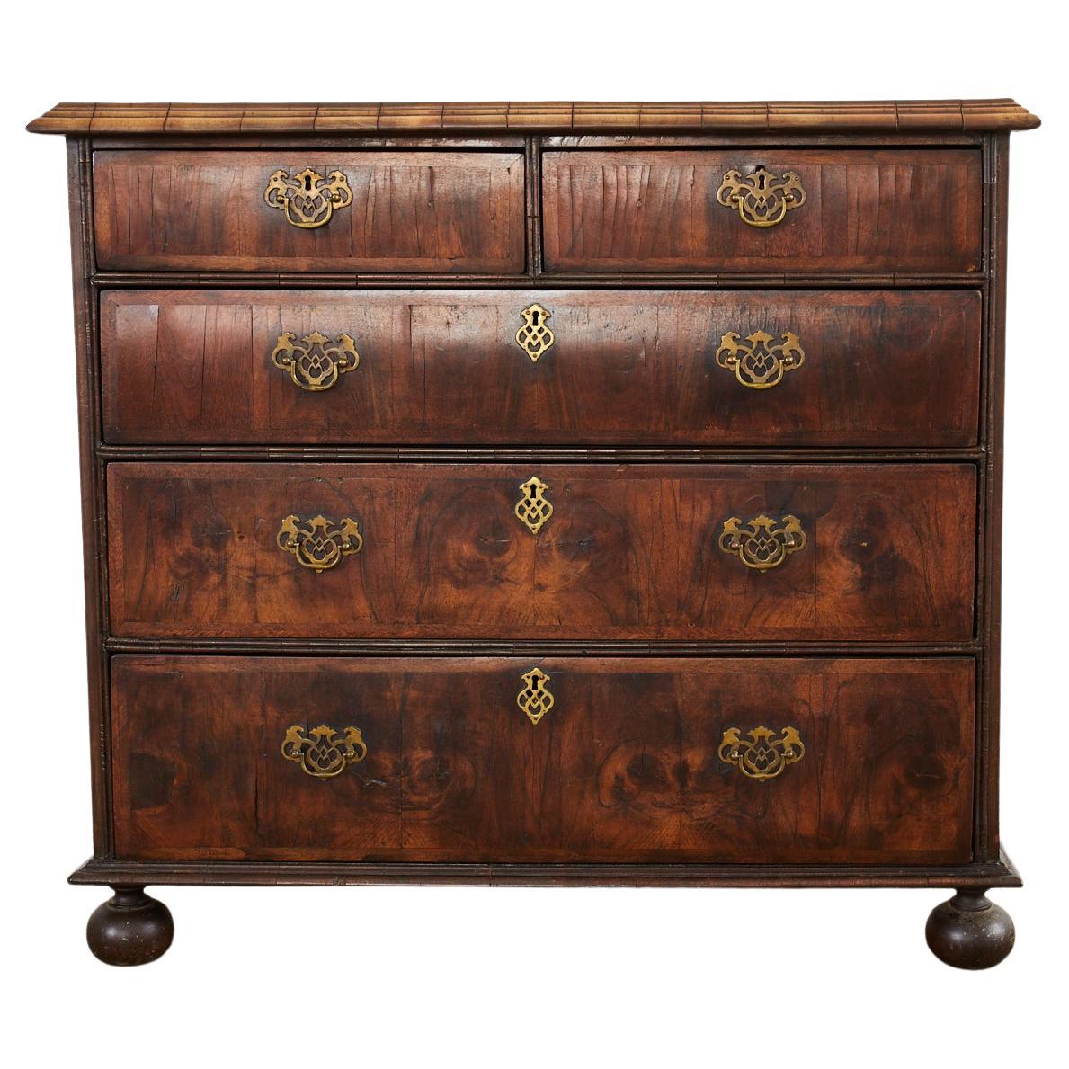 18th Century William and Mary Walnut Veneered Chest of Drawers For Sale