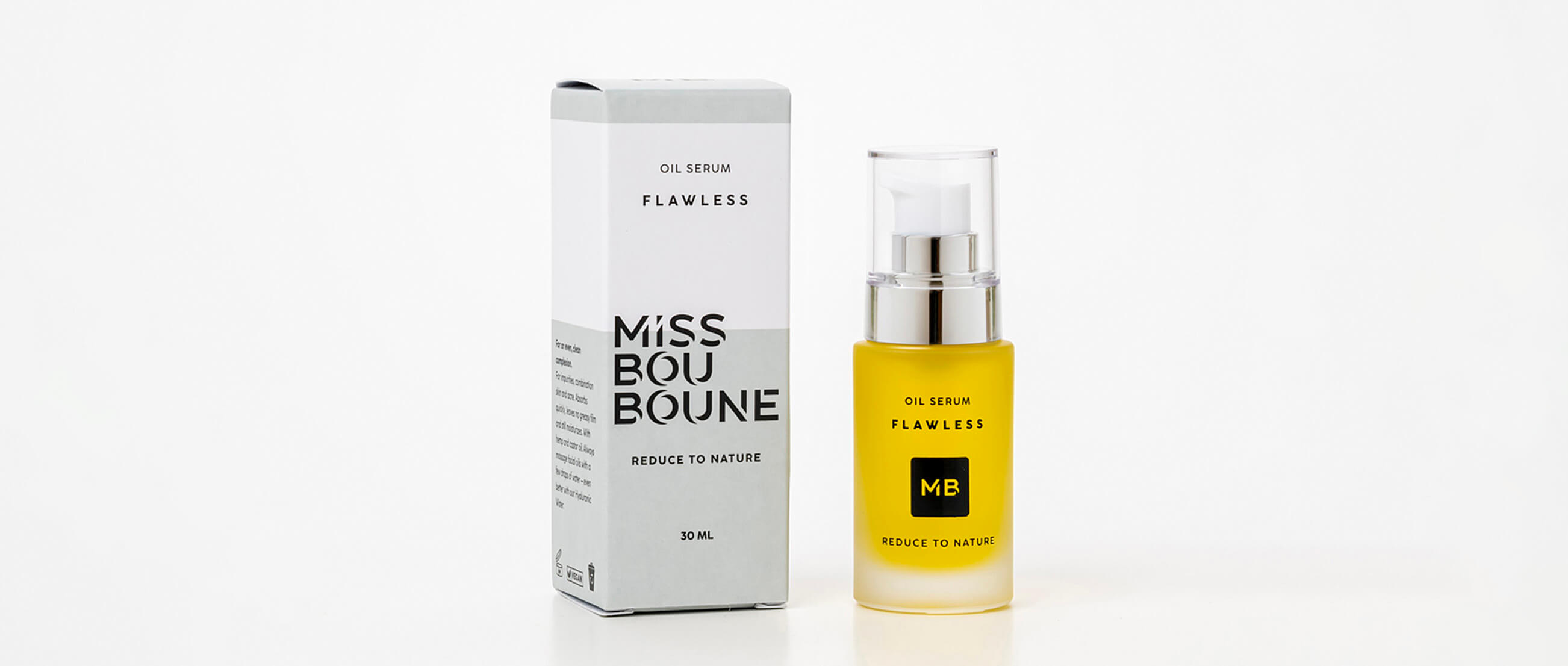 Ölserum FLAWLESS von Miss Bouboune, reich an Arganöl, um trockene und fahle Haut intensiv zu nähren und zu revitalisieren.