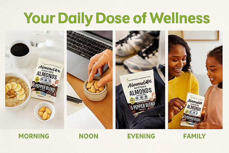 Vitamin D fortified foods for daily wellness – AlmondRx almonds as a smart snack choice for morning, noon, evening, and family routines