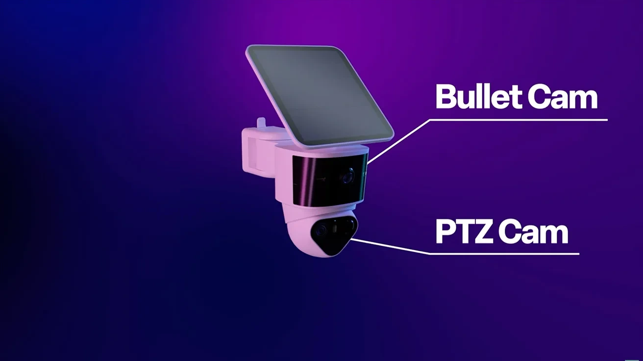 graphic labeling the bullet cam and wide view cam of the aosu T2 Pro