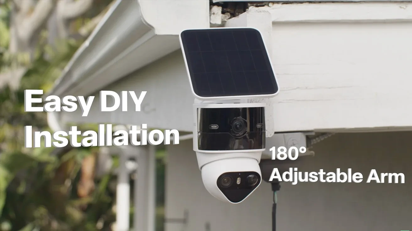 T2 Pro mounted outside with adjustable arm and solar panel visible