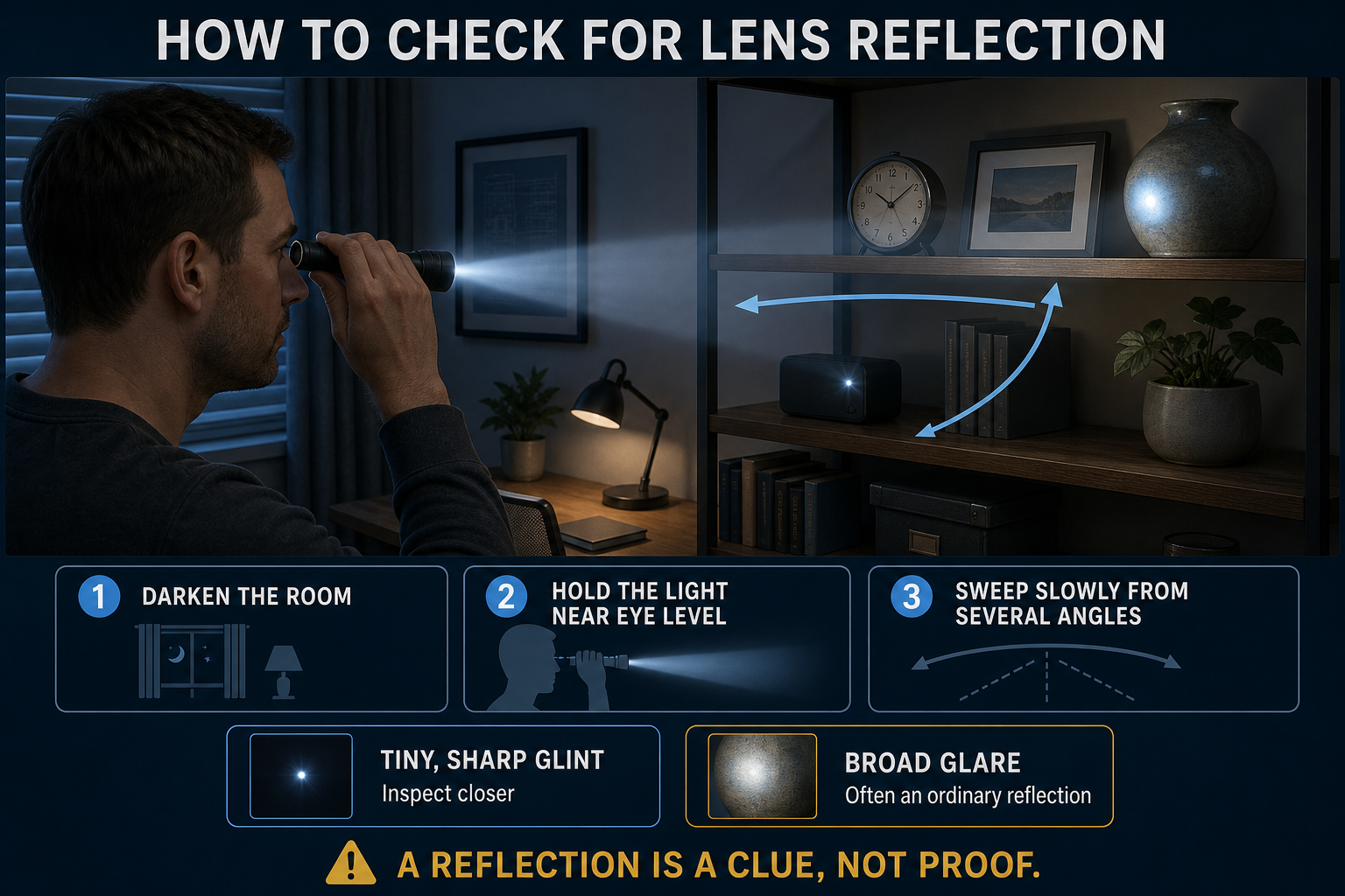 how to use the flashlight trick to check for hidden camera lenses