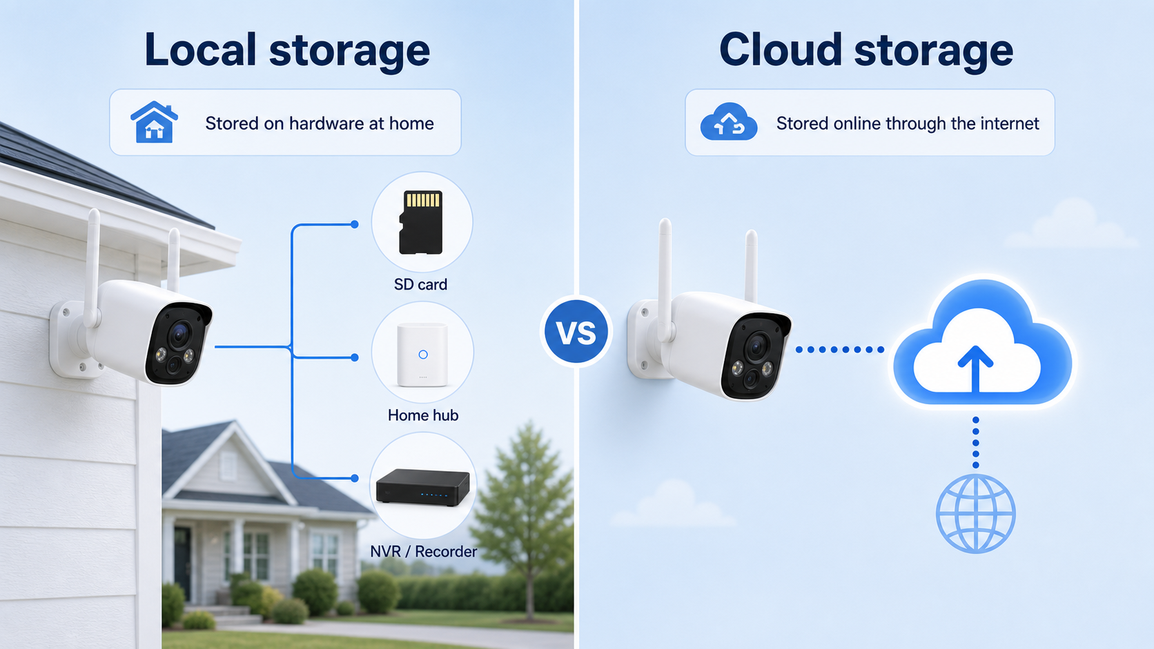 Comparison of local security camera storage and cloud storage