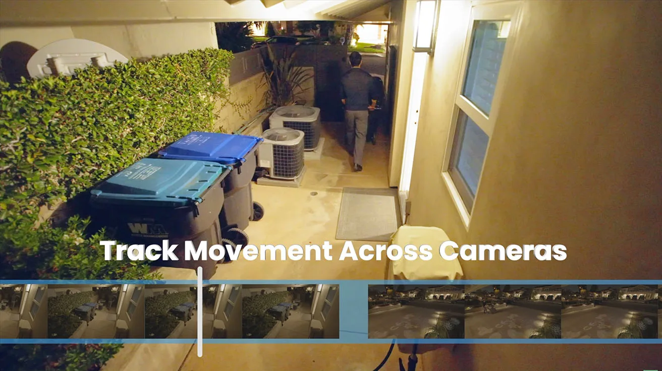 security camera footage tracked across multiple camera views