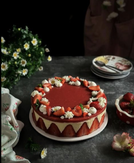 Pastel de fresas de un piso 