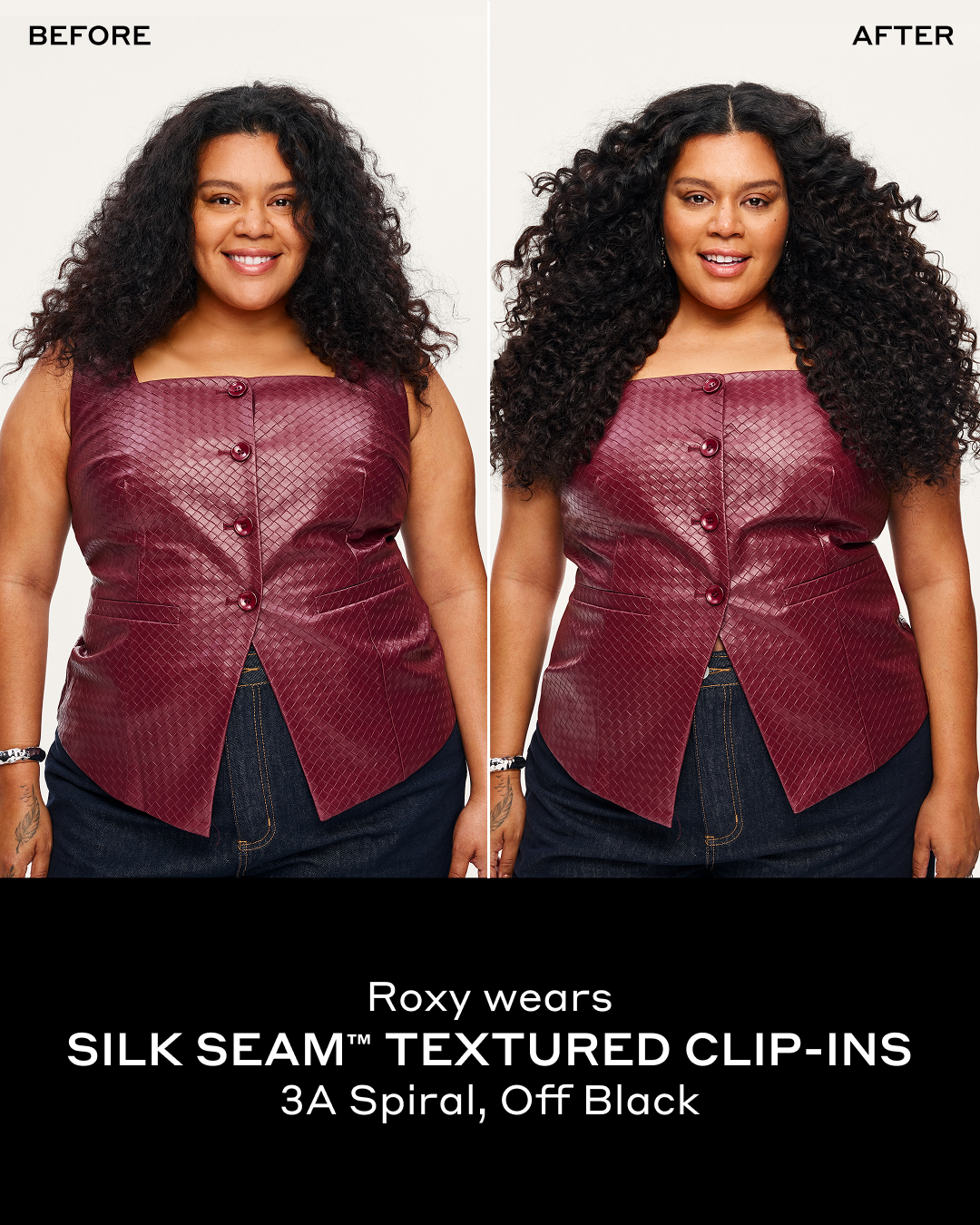 Before and after: wavy-to-curly extensions blend, 3A curl pattern