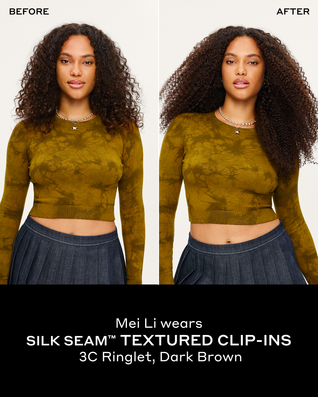 Before and after: curly hair extensions install, 3C curl pattern