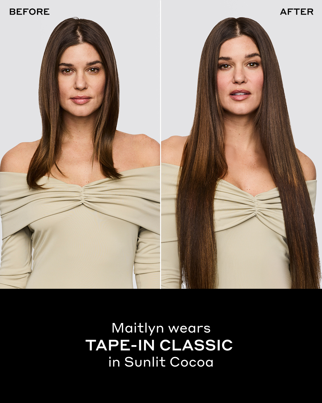 Before and after: Tape-In Classic install by stylist, seamless blend at the root