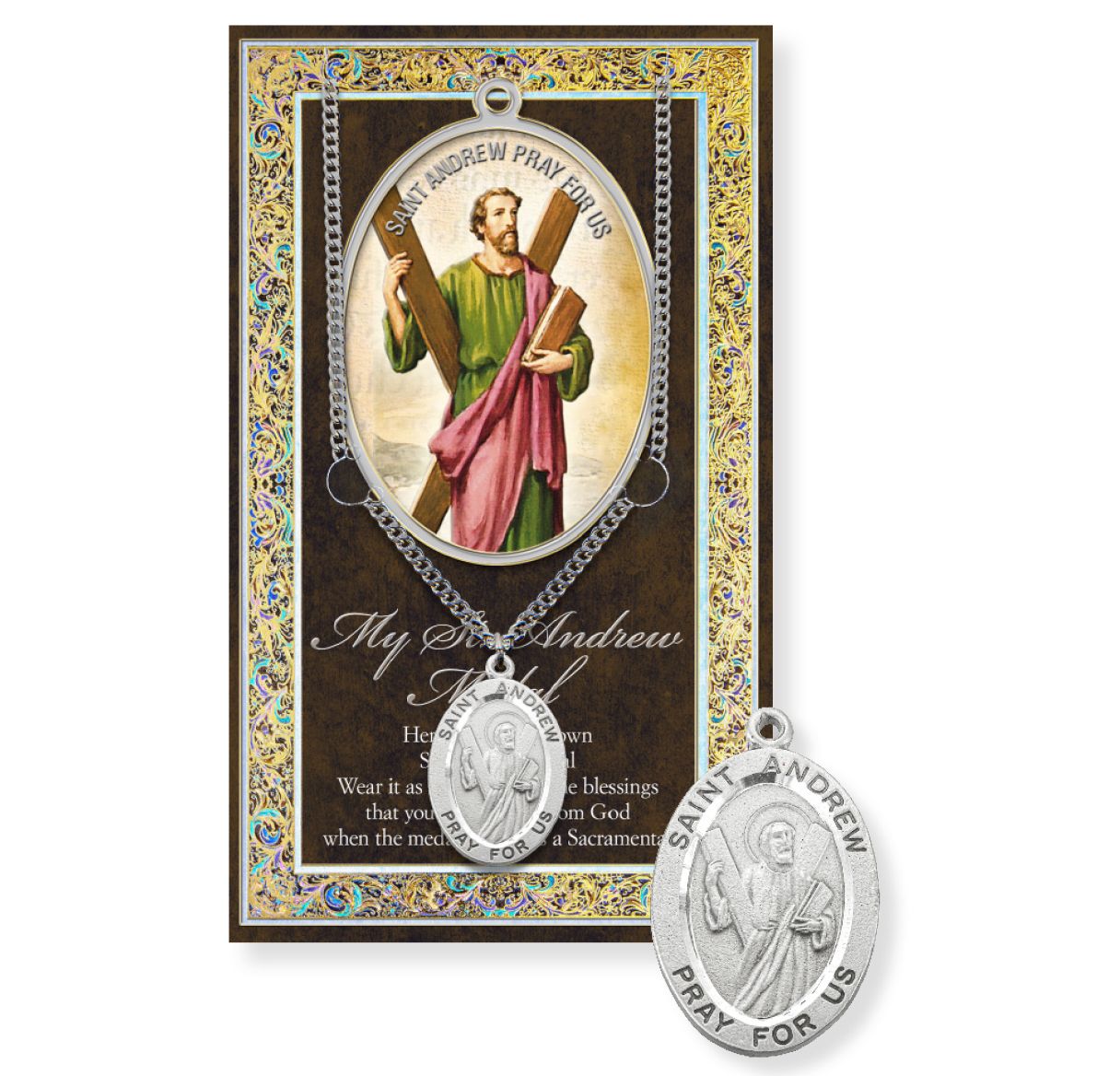 St. Andrew Medal in Pewter with Bi-Fold Prayer Card