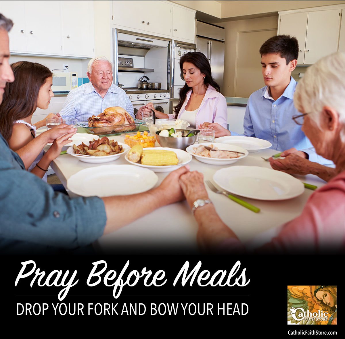 Family Praying Before A Meal