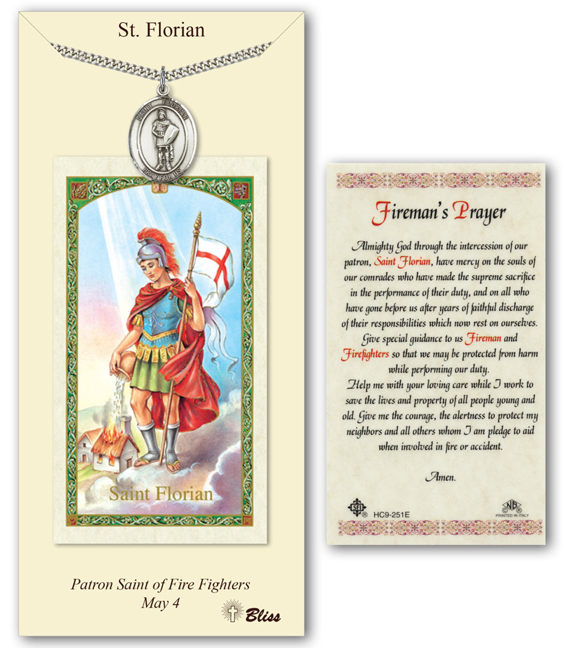 St Florian Pewter Medal with Prayer Card