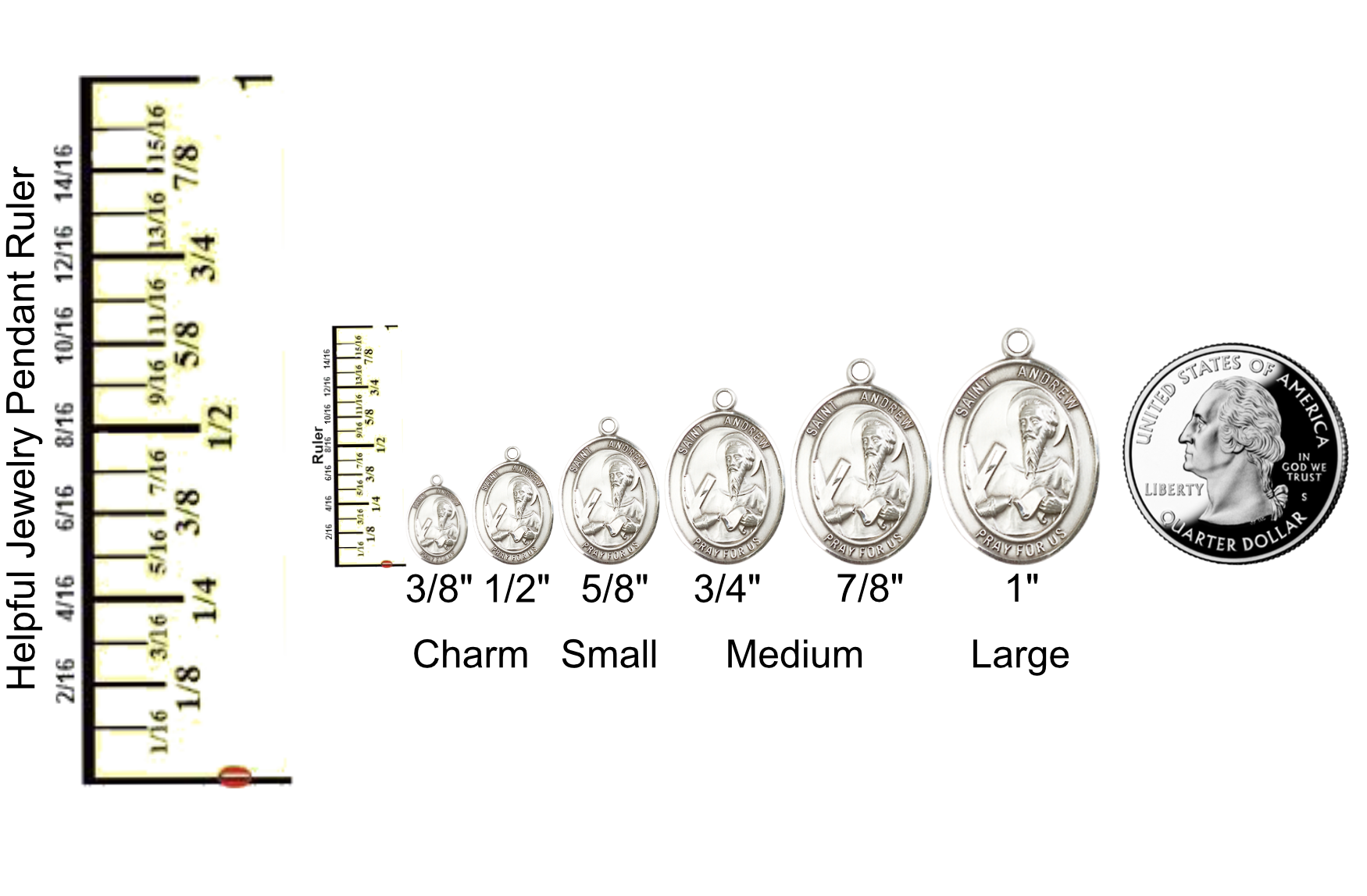 pendant size guide compared to a quarter