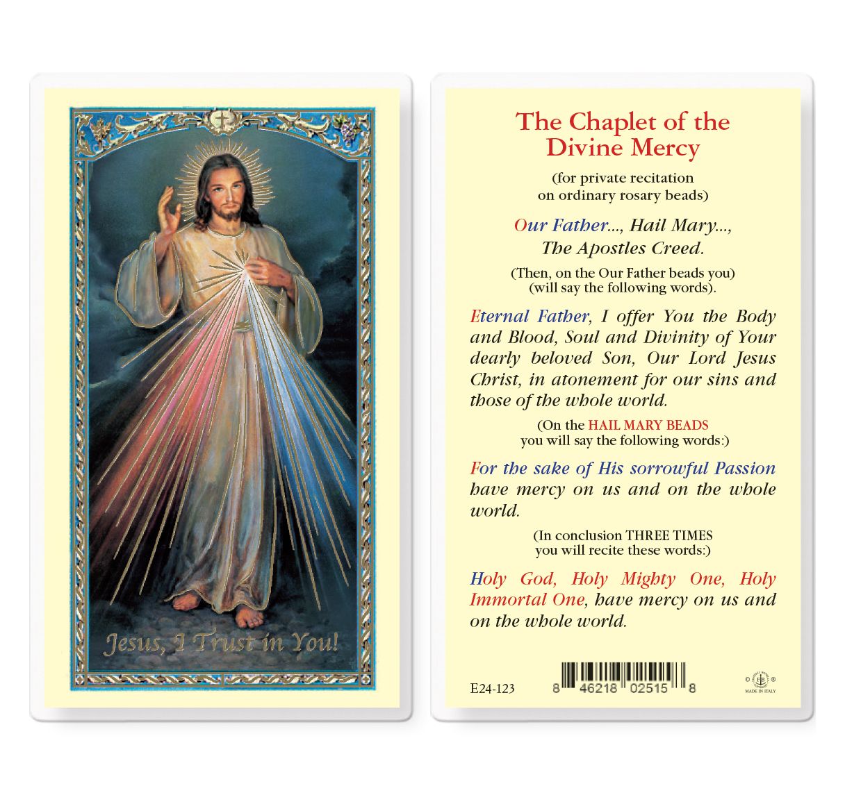 Divine Mercy Chaplet Prayer Card