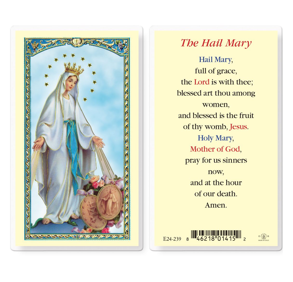 Hail Mary Prayer Card