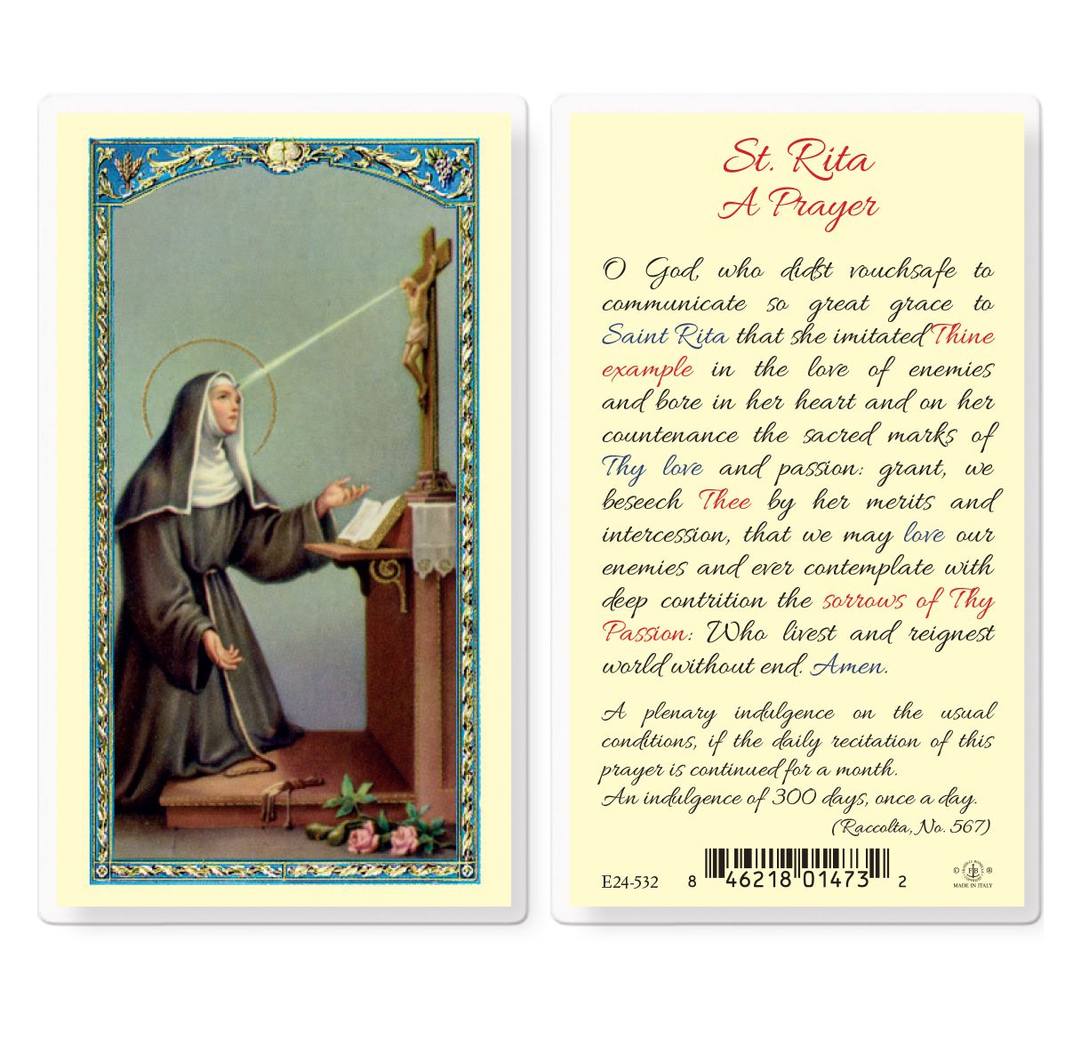 Prayer To St. Rita Laminated Prayer Card