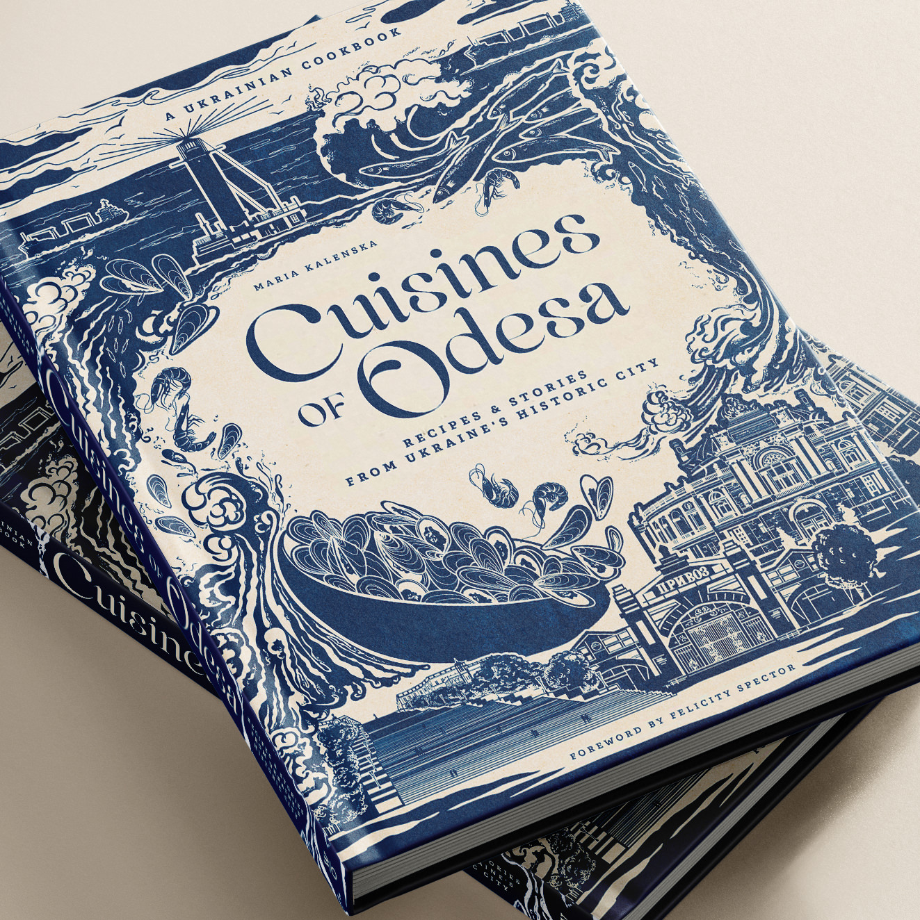 Cuisines of Odesa: A Ukrainian Cookbook — cover design sea food illustration