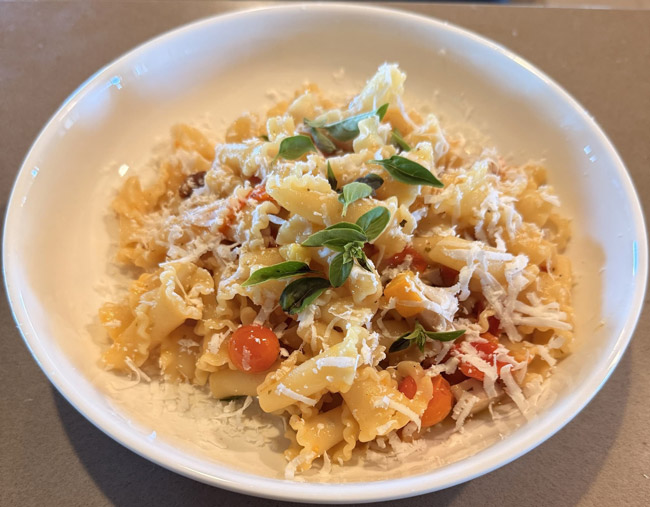 Sungolds, Zucchini, Chicken and Basil