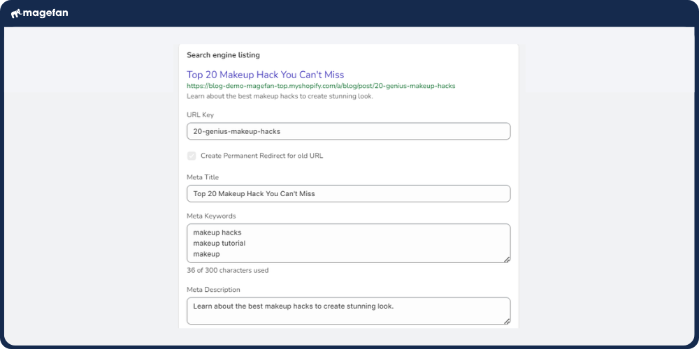 magefan blog url settings