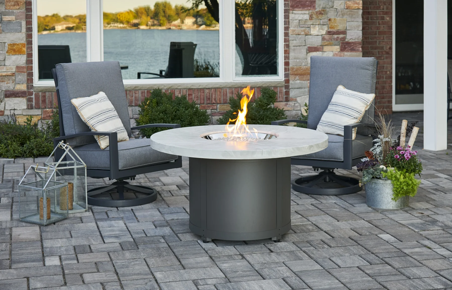 Outdoor Greatroom fire table on patio