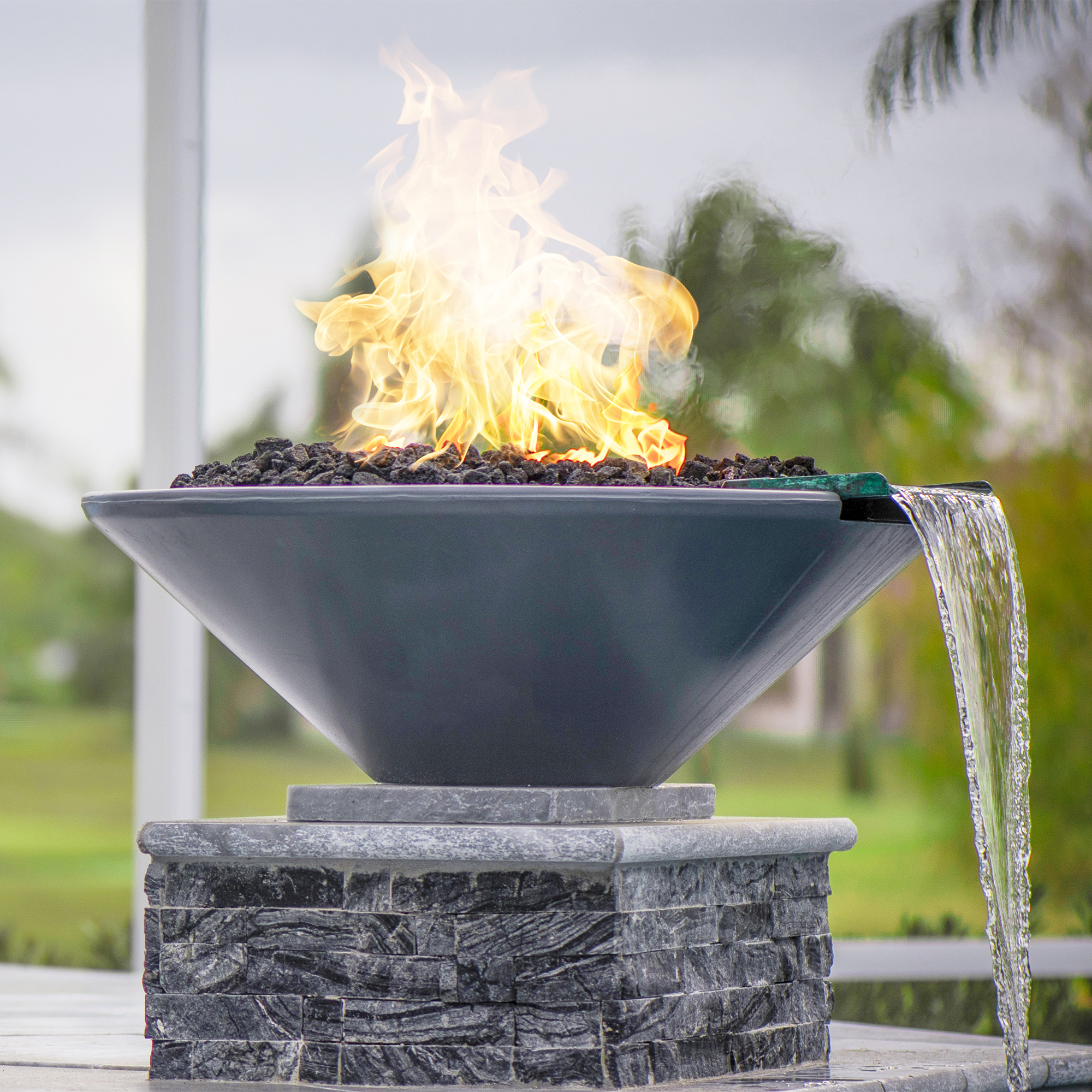 Poolside GFRC fire and water bowl