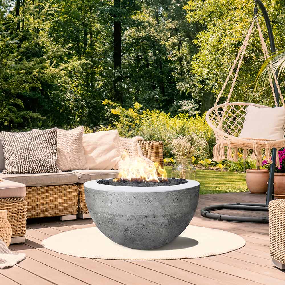 Prism Hardscapes Moderno 3 concrete gas fire pit lifestyle image