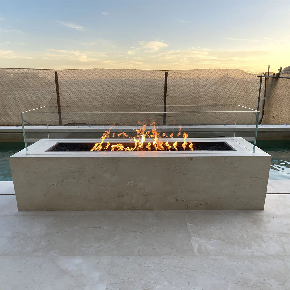 The Outdoor Plus Cabo linear concrete gas fire pit