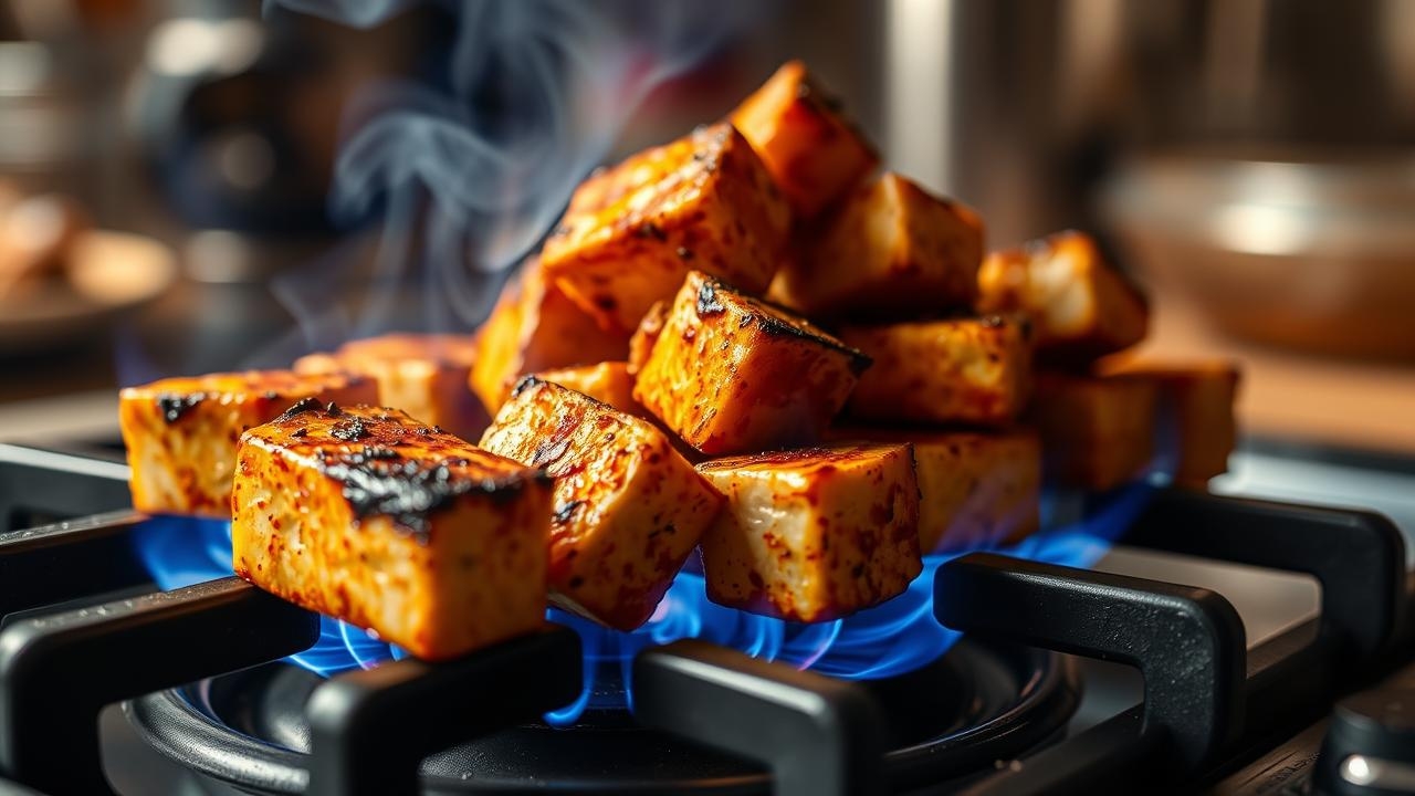 Smoky tandoori paneer ready on cooktop