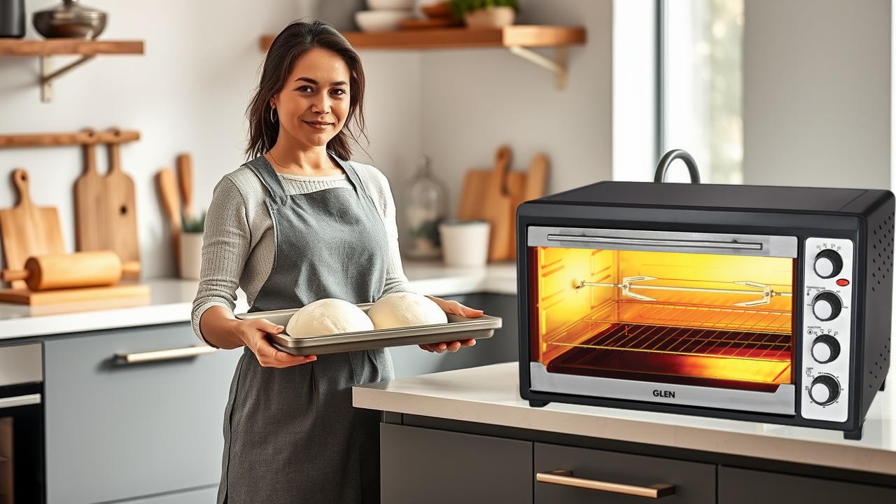 a girl putting the dough in the oven