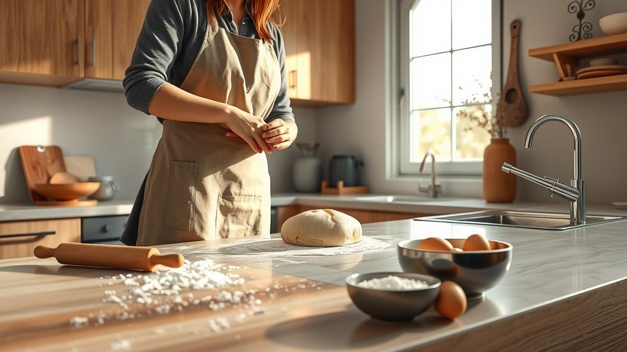 a girl kneading the dough for bread