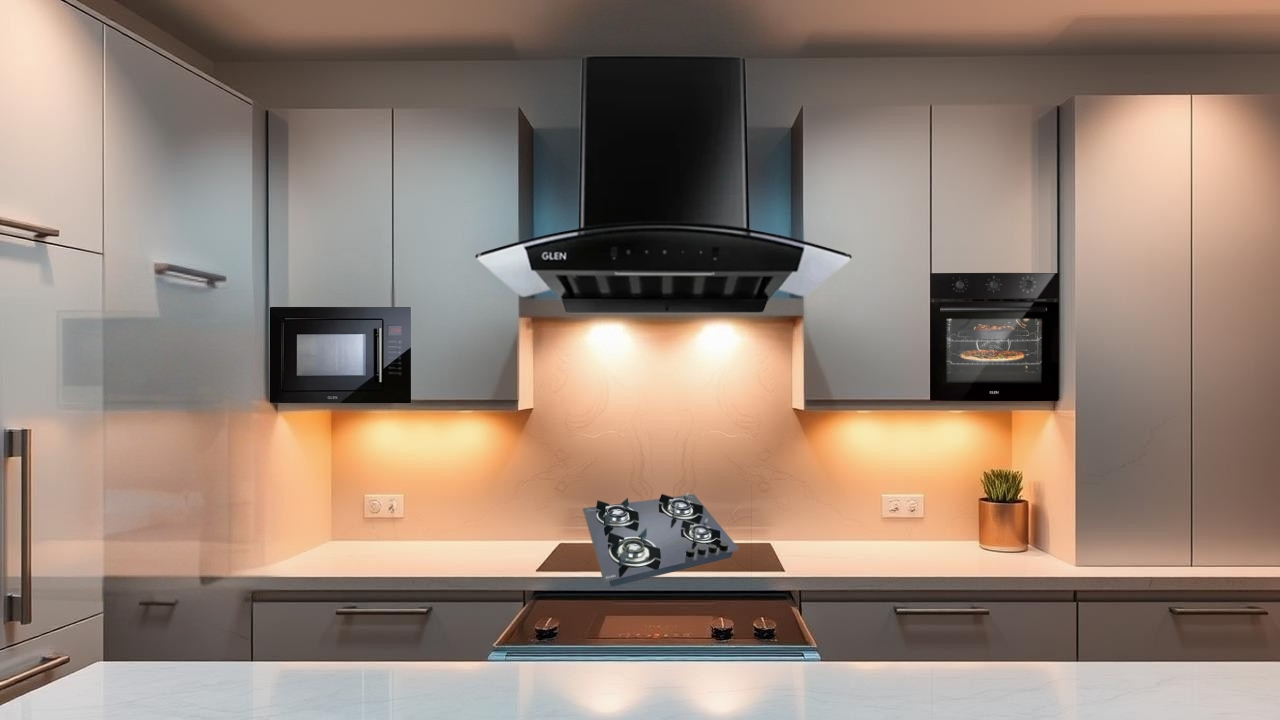 Built-In-Oven + Built-in-Microwave + Built-In Hob Top + Auto Clean Chimney