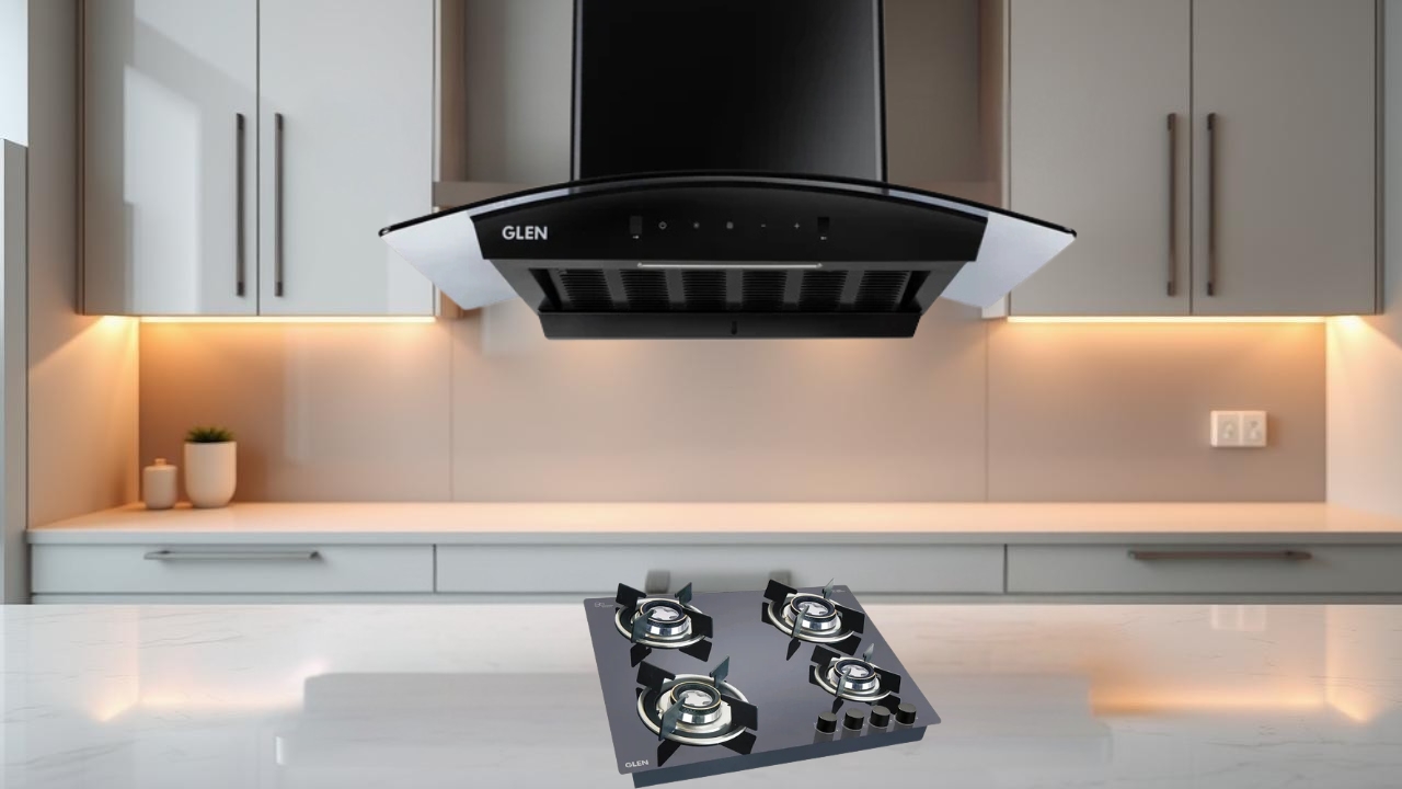 4 Burner Built In HobTop, Double Brass + Auto Clean Chimney with Motion Sensor