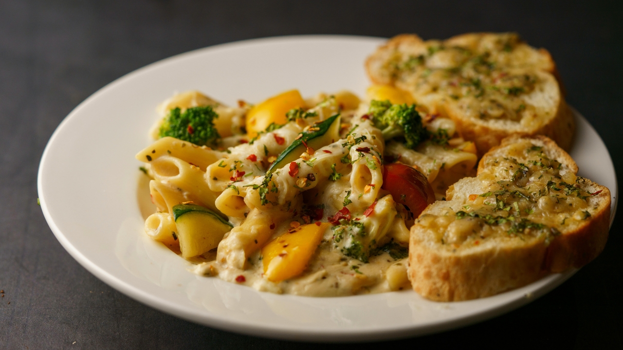 Garlic bread with pasta