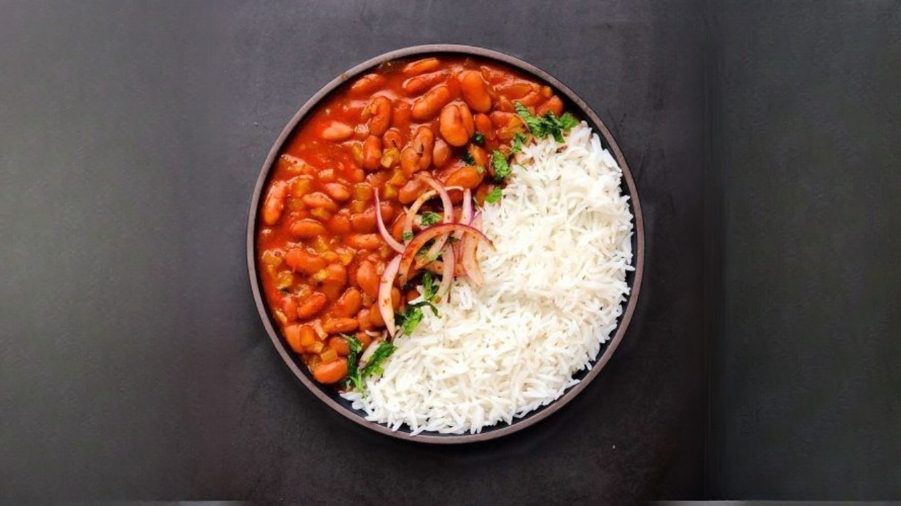 Rajma served with rice in a bowl