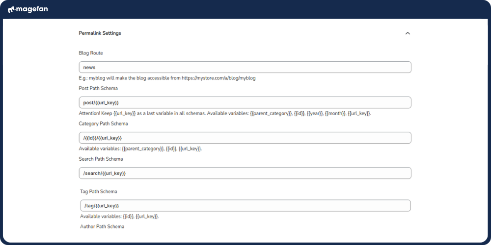 magefan blog post settings