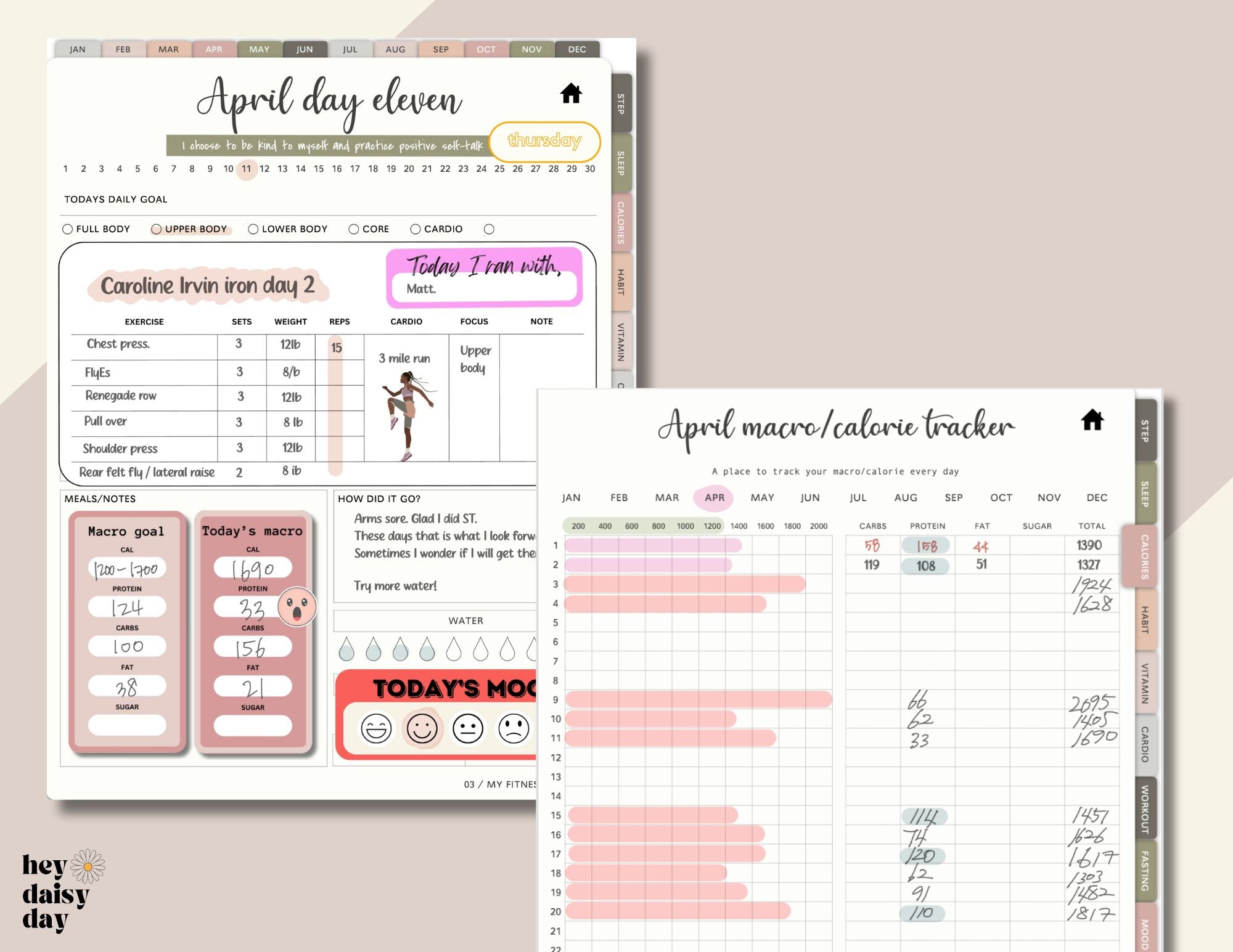 fitness journal and calorie tracking