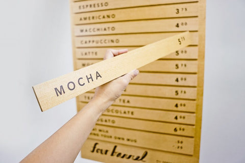 Changeable slat menu in a coffee shop