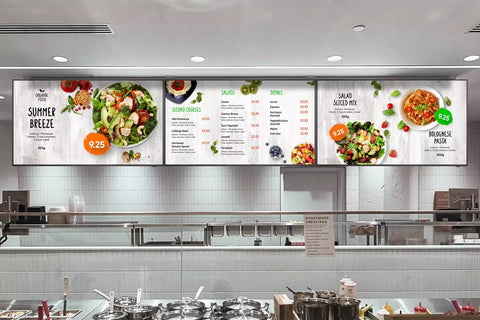 Digital menu boards in a modern restaurant