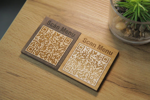 Premium wooden QR code menu display