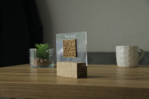 Wooden and acrylic QR code menu holder