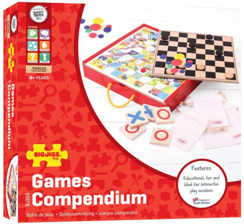 Wooden Games Compendium: Snakes & Ladders, Draughts & More