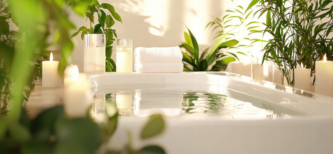 bathtub-surrounded-by-plants-and-candle