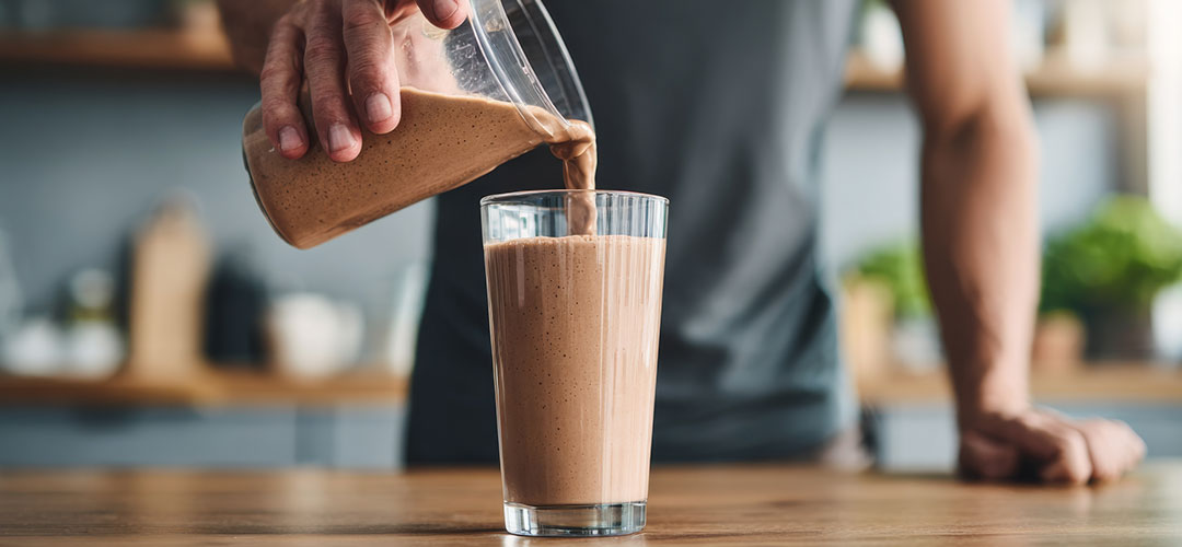 a-man-is-pouring-a-chocolate-shake-into-a-glass